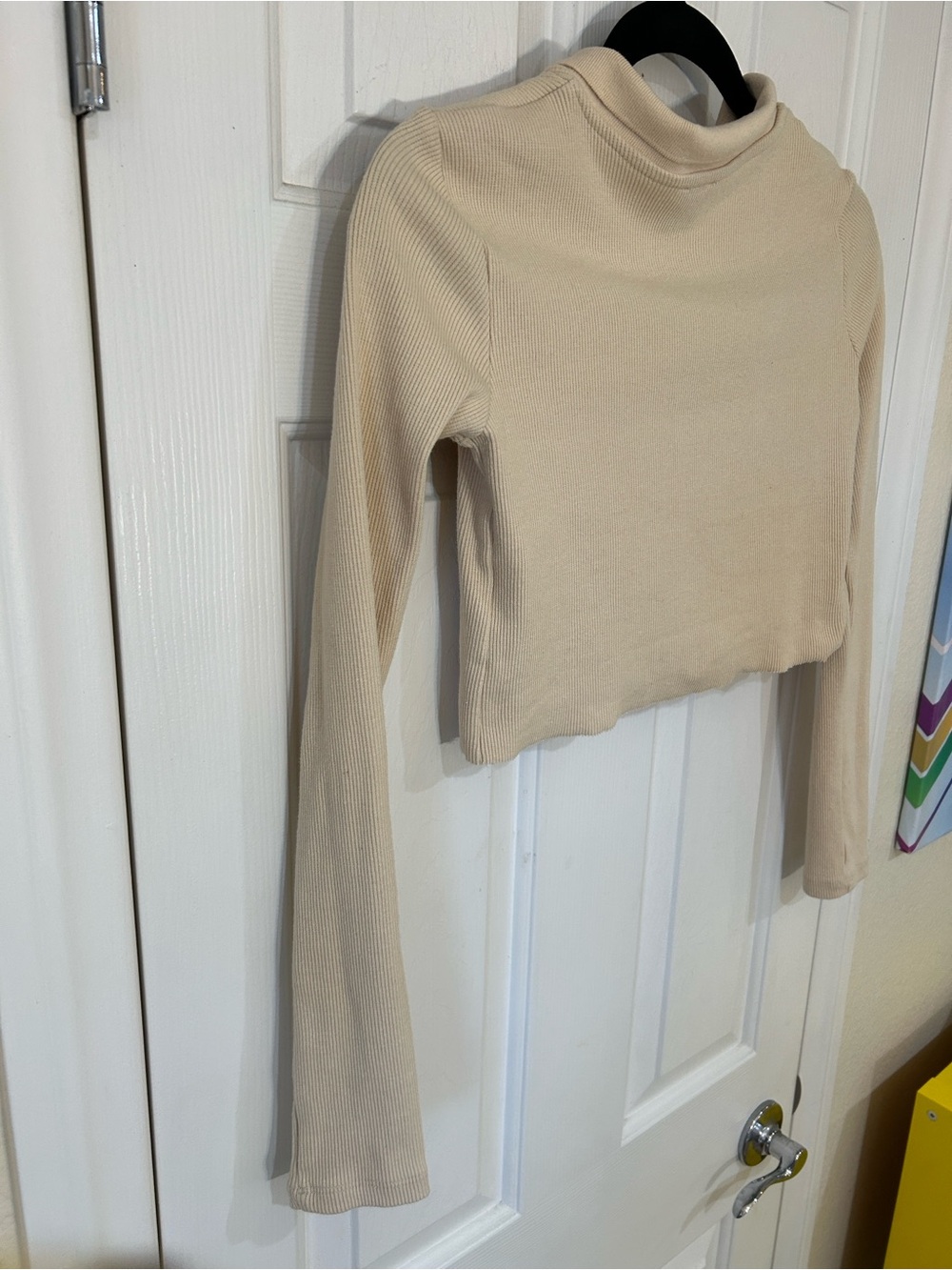 Princess Polly Cream Ribbed Long Sleeve Cropped Button Up Cardigan Top Size 2 - Picture 4 of 4